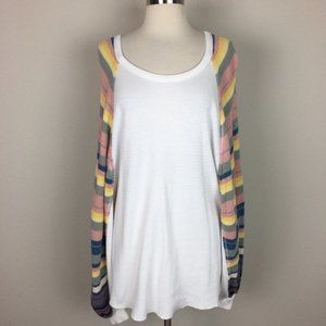 We the Free Oversize White Top Stripe Sleeves Lg